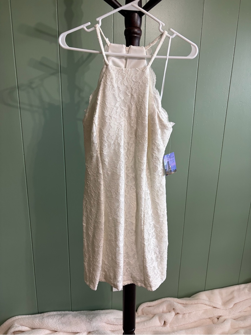 Morgan & Co. Ivory Lace Halter Dress